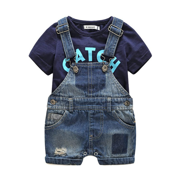 2017 Baby Boys Denim Clothes Boy Two Pieces Clothing Toddler Summer Sets Children TShirt And Jumpsuit Suit 70-95cm