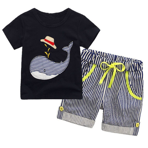 Kids Boys Navy Whale Clothes Sets 2018 Baby Two Pieces Clothing Toddler Summer Sets Children T-Shirt And Striped Shorts For 2-7T