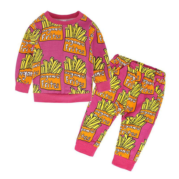 wholesale 2017 kids girls frites tracksuit baby two pieces clothing toddler autumn sets children sweater and pants suit for 80-110