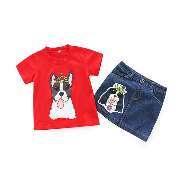 Girls Puppy Clothes Sets Baby 2018 Two Pieces Clothing Toddler Summer Sets Children T-Shirt And Skirts Suit For 110-150