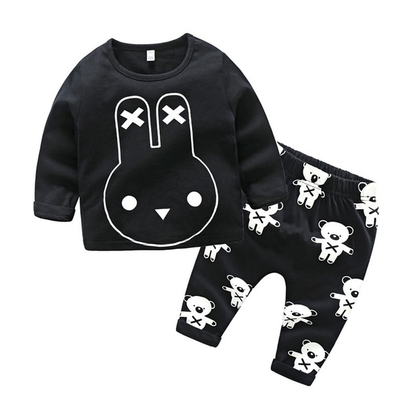 2017 kids boys black rabbit tracksuits baby two pieces clothes toddler autumn sets children sweater and pants suit for 70-95cm