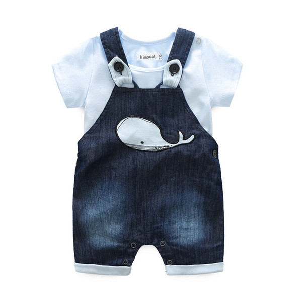 wholesale 2017 Kids Boys Whale Clothes Baby Two Pieces Clothing Toddler Summer Sets Children Romper And Jumpsuit Suit For 70-95cm