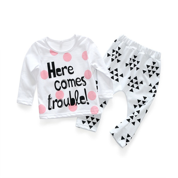 Baby Girls Pink Letters Clothes Kids 2018 Two Pieces Clothing Sets Children Spring Clothing Sets Girl T-Shirt And Pants Tracksuit