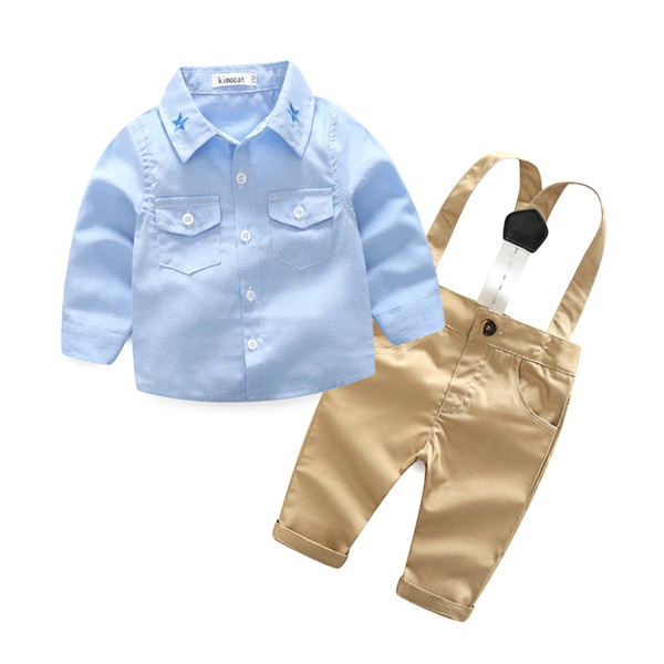 2017 kids boys solid clothes baby two pieces clothing toddler autumn gentleman sets children shirt and jumpsuit for 70-95cm tz1174