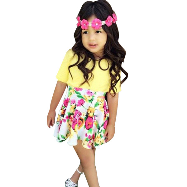 OLEKID Summer Girl Clothing Set Floral Skirts + Yellow T-shirt Baby Girls Clothes Set 1-4 Years Toddler Girls Costume Suit