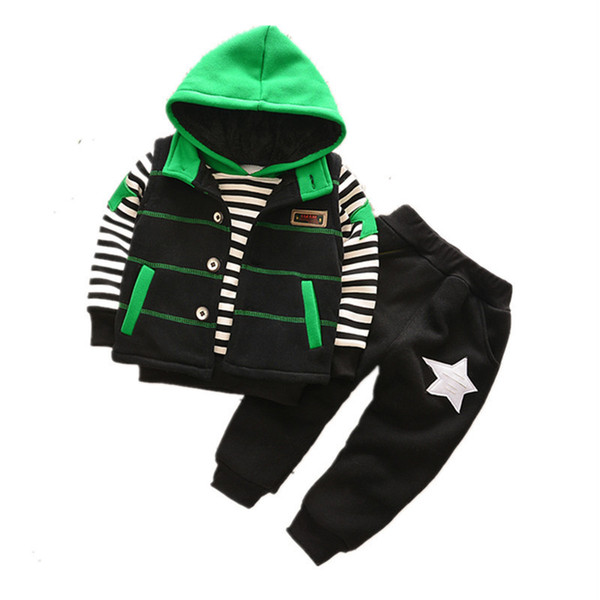 quality Little Boys Warm Clothing Sets Baby Boys Winter Plus Velvet Sport Suit Children Boys Striped Fashion Tracksuit Costume