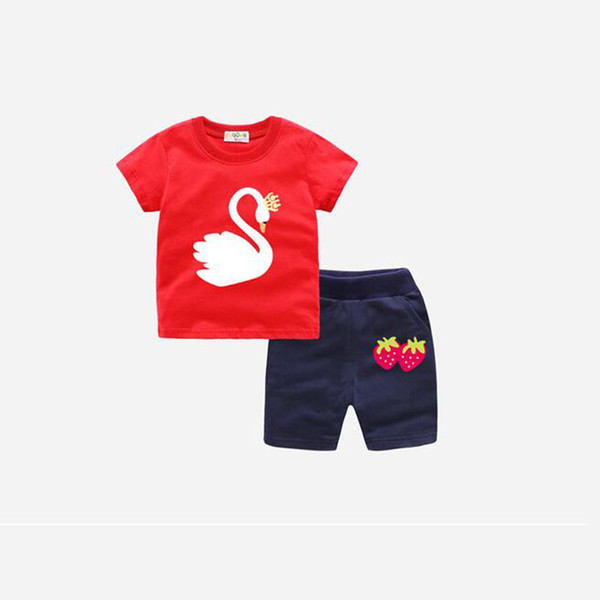 quality sunnmer children girls clothes sets fashion cartoon cotton clothing for kids casual tops+short pants 2pcs clothing sets