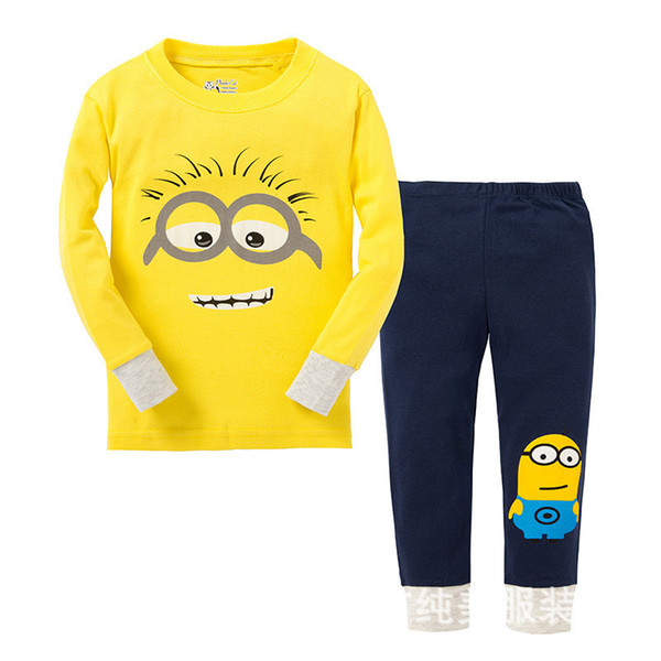 Baby Pajamas Set for Kids 100% Cotton Minions Cartoon Printed Clothes Long Sleeve Top+Pants Baby Boys Nightwear Sleepwear Soft