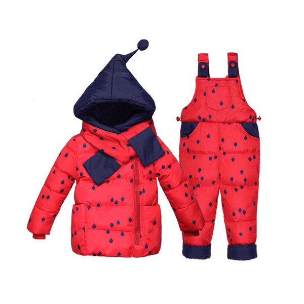 good quality winter baby girls clothing sets children down jackets kids snowsuit warm baby ski suit fashion dot outerwear coat+pants