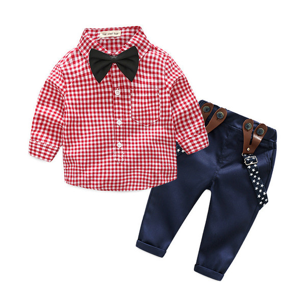 quality baby boys spring clothes sets autumn cotton casual suits shirt+pants 2pcs roupas infantis kid boys plaid clothing suits