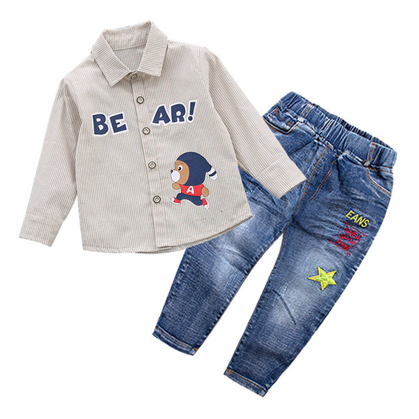 Kids Clothes 2019 Autumn Fashion Toddler Boys Cotton Long Sleeve Shirt+Jeans Clothing Set Gentleman Suit for Boy 1 2 3 4 5 Years