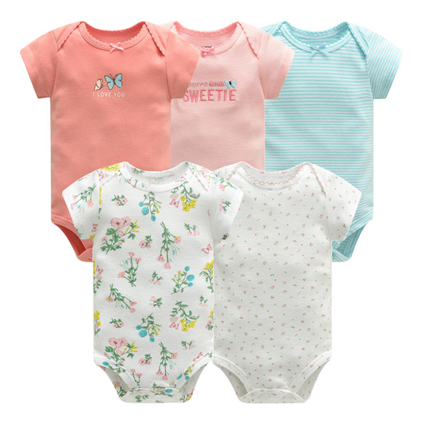 Baby Jumpsuit 2019 Bodysuits Short Sleeve Cotton Cute Print Romper 5 Pcs New Born Infant Outfit Summer Baby Boys Clothes Set