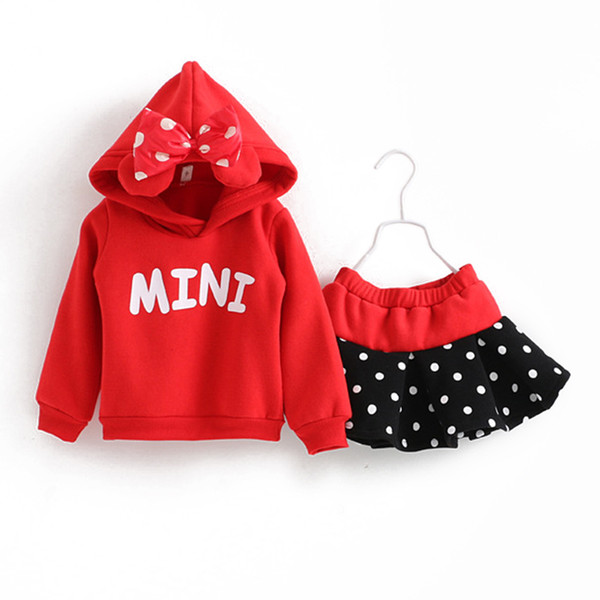 Baby Girls Clothing Set 2019 Fashion Kids Fall Outfit Girls Bow Hoodies +Polka Dot Skirt 2Pcs Set Suit The New Year for Children