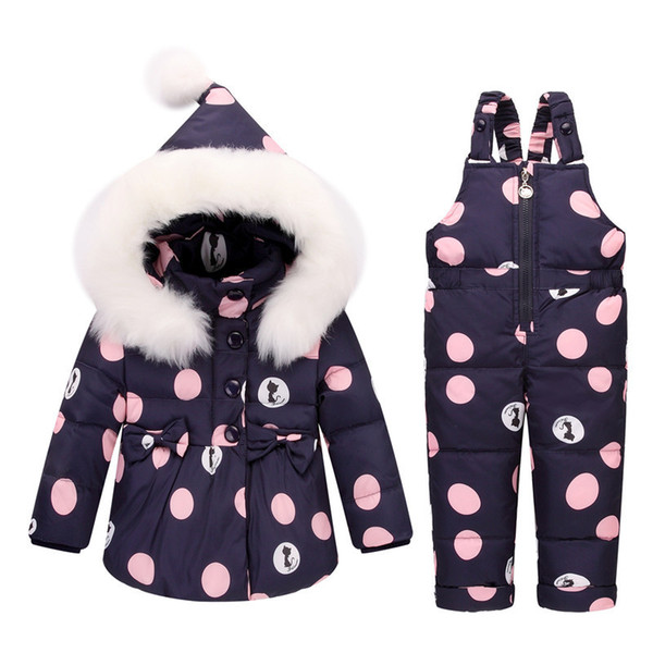 quality winter girls clothing sets fashion down jackets kids snowsuit warm hooded coat +jumpsuit outfits casual warm parka set