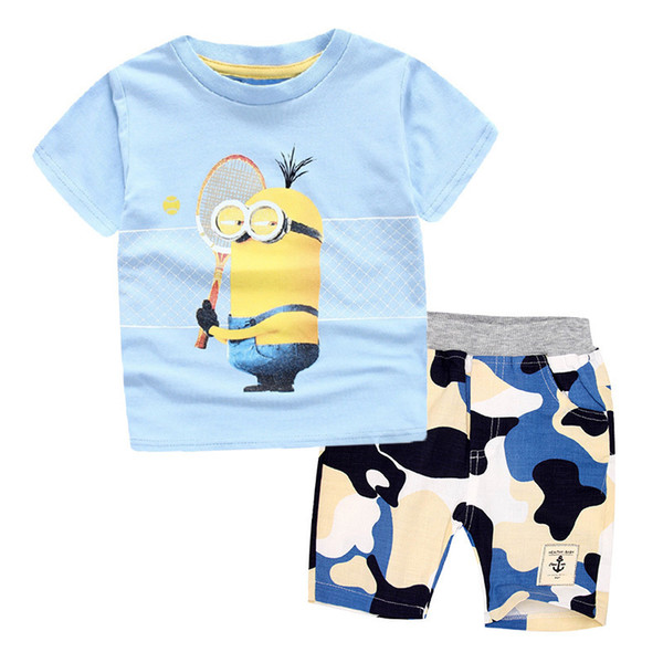 3-10 years Children Clothing Set Minions T-Shirt+ Pants 100% Cotton Sports suit Summer Casual Outfits for Boy Clothes Set Baby