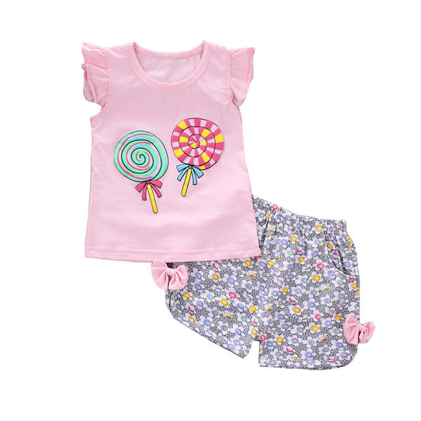 quality Summer baby girl clothing sets children clothing tops+shorts girl clothes sport suit kids tracksuit baby cotton clothes