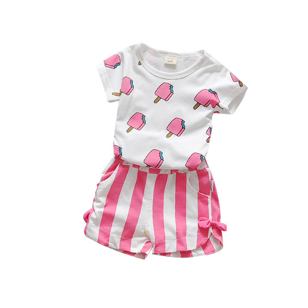 Summer Baby Girls Clothes Set 100% Cotton Ice Cream T-shirts + Shorts 2pcs Infant Girls Sports Suit Toddler Girls Clothing Set