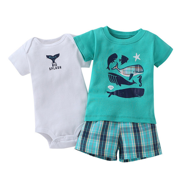 3 Pieces Baby Boy Clothing Set Summer Cotton Cartoon Newborn Outfits Short Sleeve Bodysuit T-shirt Shorts Infant Boys Clothes