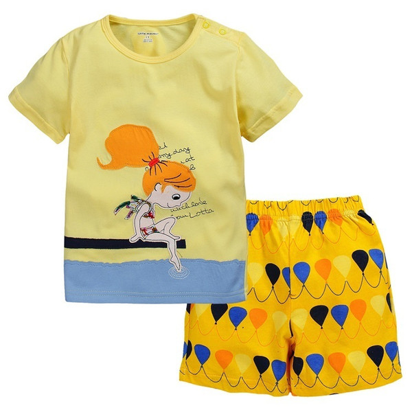 Brand Summer Children Girls Clothing Set Cartoon 100% Cotton T-shirts + Shorts Baby Girls Clothes Set 1-6 Years Kids Sports Suit