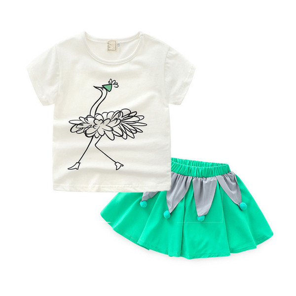 quality 2019 summer fashion girls clothing sets casual cartoon clothing children girls cotton t-shirt+skirt 2pcs kids clothes