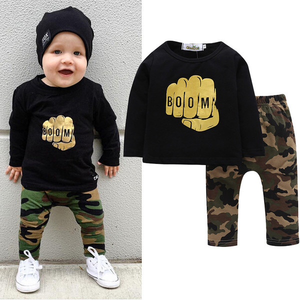 quality 2019 children boys clothing sets spring autumn fashion camouflage casual t-shirt+pants 2pcs boys kids casual clothes