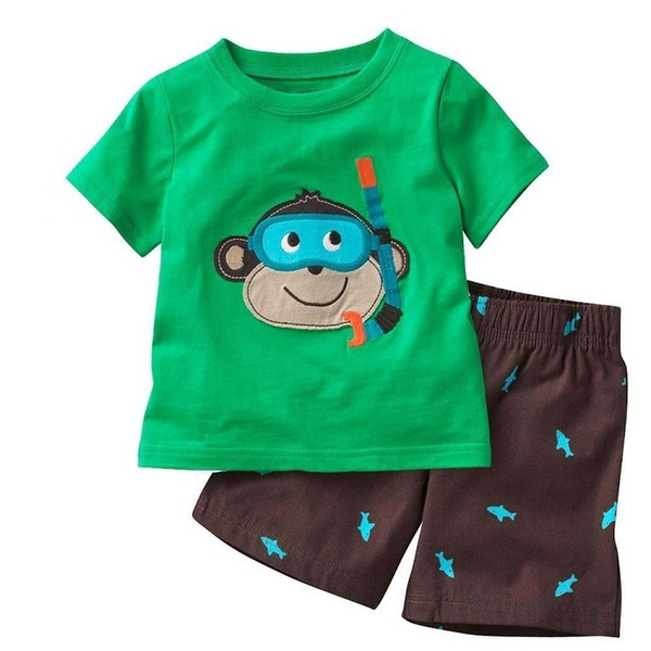 Summer Boys Clothing Set 100% Cotton Cartoon Monkey Children Clothes Sets 2-7 Years Kids Baby Boys Sport Suit T-shirts + Shorts