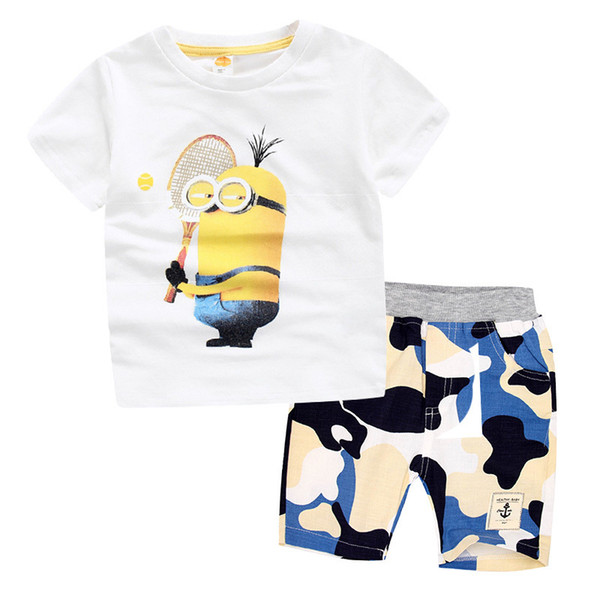 Children Clothing Minions Boys Cotton T-Shirt+Shorts Camouflage Pants Summer Outfits Sport Suit For Kids Clothes High quality