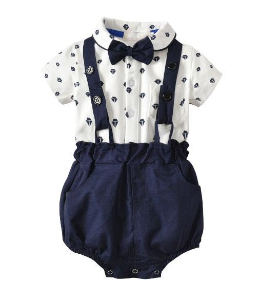 Summer new children's college wind bib suit set baby short sleeve two-piece suit