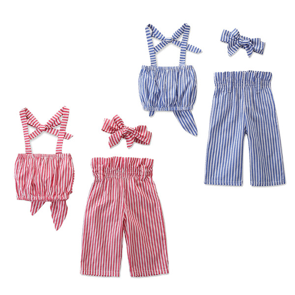 New children's clothing European and American style summer girls fashion striped sling tops + trousers two-piece