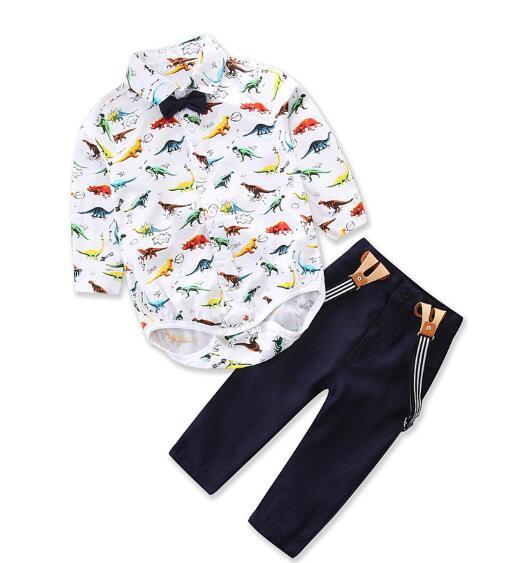 2019 new children's clothing explosion models boys autumn bib three-piece cartoon dinosaur long-sleeved suit