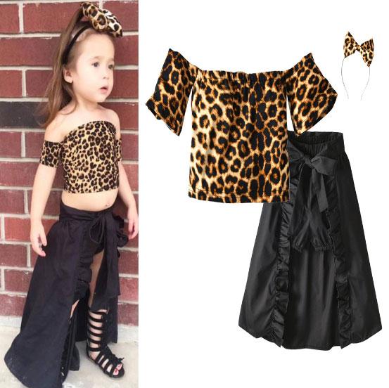 Explosion models summer children's clothing Europe and the United States girls leopard print tube tops black shorts skirt pants hair accesso