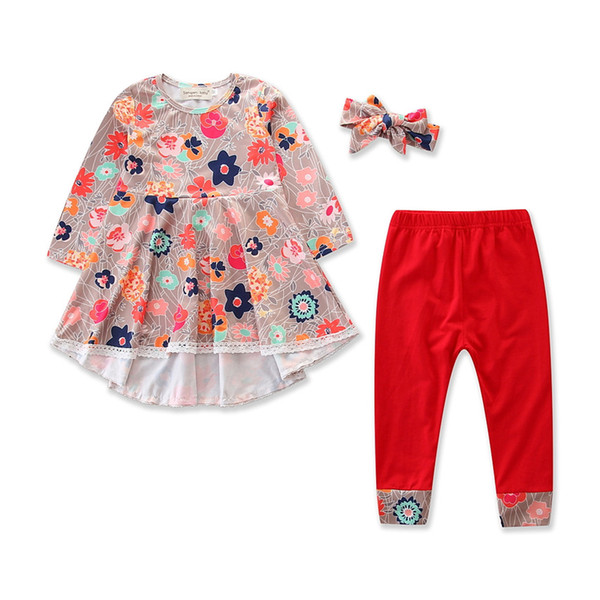 2019 new children's clothing spring and autumn Korean girls set Floral long-sleeved shirt + leggings + hair band