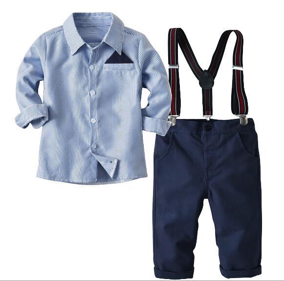 Spring and Autumn New Children's Wear Boys Striped Long Sleeve Shirt Pants Set Two Piece