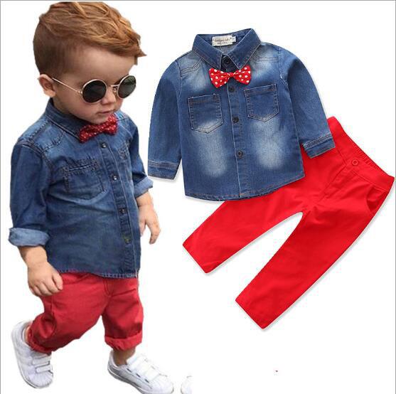 New children's clothing spring and autumn boys gentleman suit trend handsome handsome long-sleeved shirt bow tie red trousers three-piece