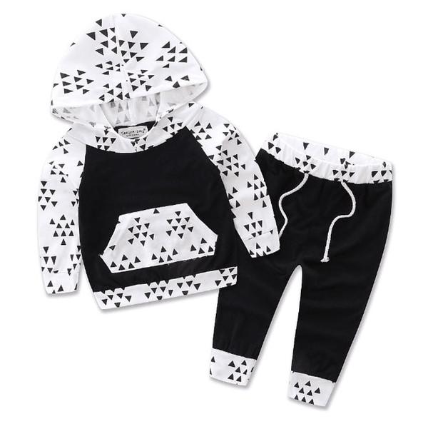 European and American style new children's clothing suit boys and girls hooded geometric print casual long sleeve suit