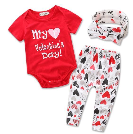 Explosion Children's Wear Infant Set New Girl Cute Letter Love Print Haber Set 3 Piece Casual Cotton Set