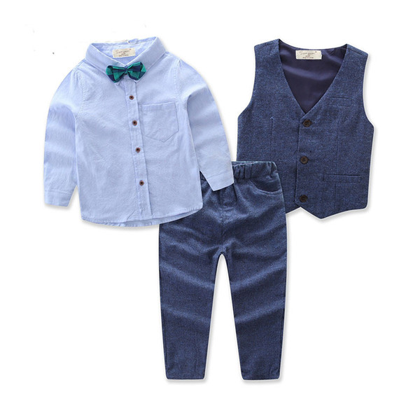 Spring and Autumn Explosive Boys Long sleeve Shirt + Vest + Pants + Bow Ties Children Gentleman Four Children's Set