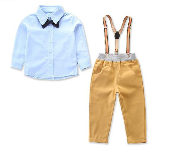 New children's clothing set spring and autumn Korean version of the boy's long-sleeved bow tie bow shirt + bib suit