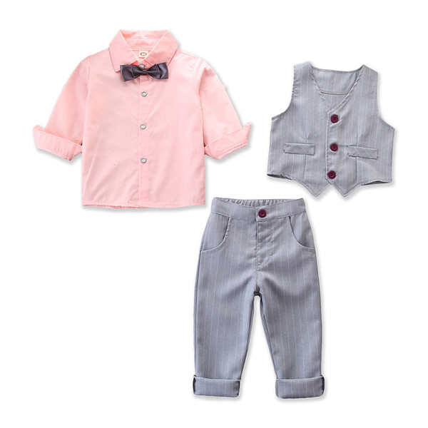 2019 spring new boy pink cotton gentleman 3 piece suit long-sleeved shirt + vest + trousers