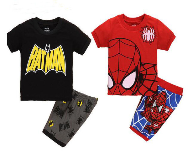 New children's clothing set hot sale explosion black, red 2 color boy cartoon spiderman short sleeve casual suit