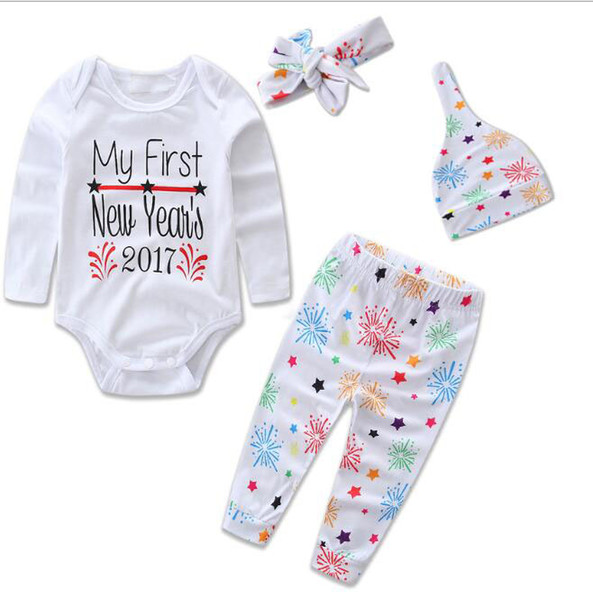 European and American style children's suit new baby clothes 4 sets of infant letters fireworks printing cotton set