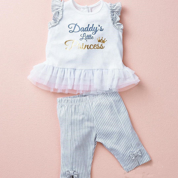 New children's clothing summer European and American style girls cotton suit casual letter short-sleeved T-shirt + pants set two-piece