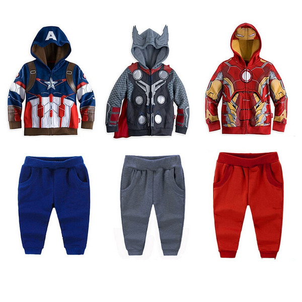 New children's clothing spring and autumn boy avenger cartoon casual long-sleeved hooded jacket + pants suit