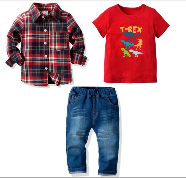 New children's clothing 2019 boys shirt stretch denim pants suit male baby spring and autumn short T-shirt three-piece suit