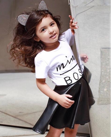 New girls suit European and American wind children's clothing mini boss trend girls summer short sleeve + short skirt two-piece