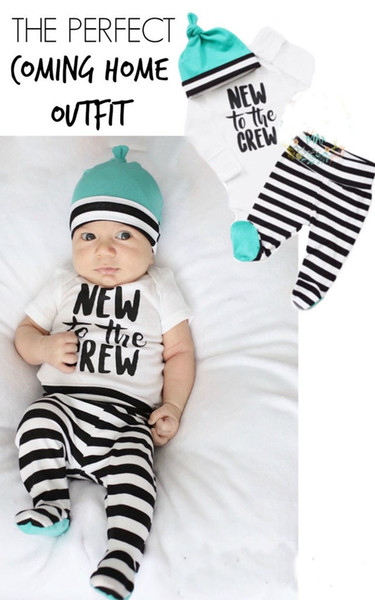 Summer new children's clothing 2019 explosion trend casual baby alphabet Short sleeve white jumpsuit + hat + striped pants three sets