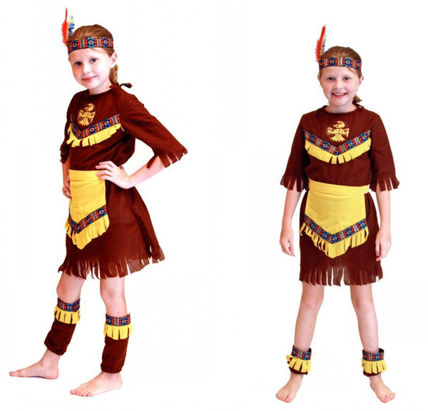 Shanghai Story children Halloween party Indian girl costume for kids wtih accessories cosplay savage clothes for fancy dress