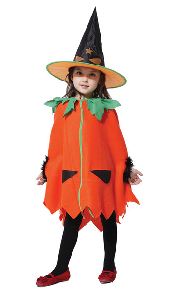 Shanghai Story Halloween Cosplay Performance Witch Costume Children's Christmas Lovely Pumpkin Suit Cape +hat set