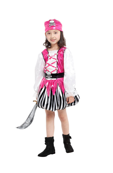 Shanghai Story Kid's Pirate Cosplay Costume Bright Pink Pirate Girl Cosplay Dresses Party Children Performance Dresses Halloween