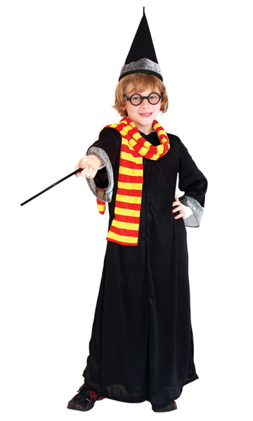 Shanghai Story Children Black Magician Cosplay Costume With Magic Stick For Boy Halloween Party Performance Costume